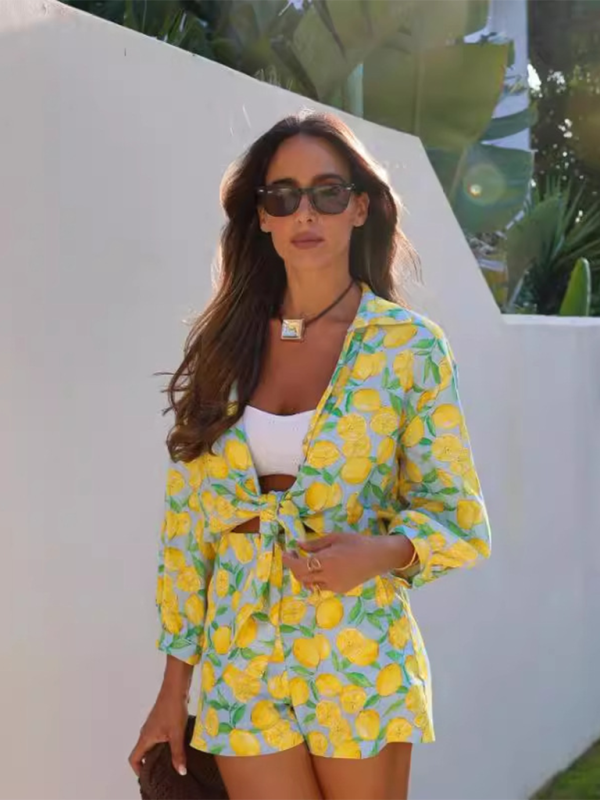 Women lemon Print shorts Suit