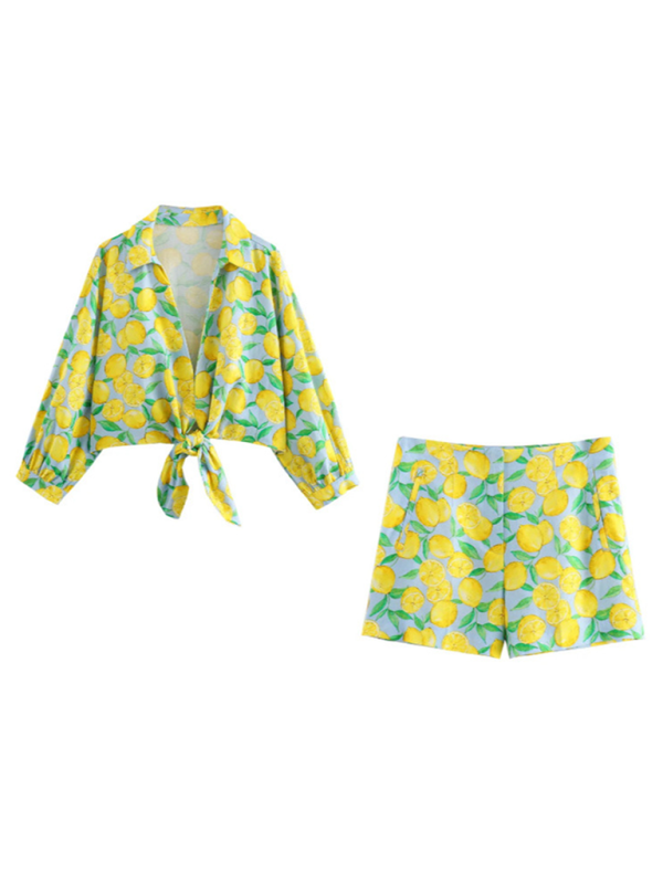 Women lemon Print shorts Suit