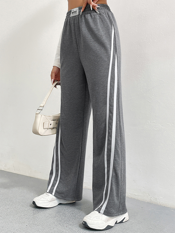 Women Sports High waist loose straight casual Striped stitching wide leg Sweatpants