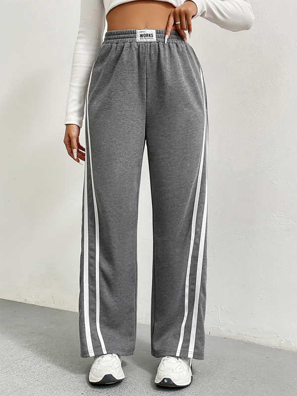 Women Sports High waist loose straight casual Striped stitching wide leg Sweatpants