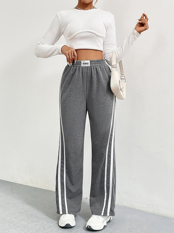 Women Sports High waist loose straight casual Striped stitching wide leg Sweatpants