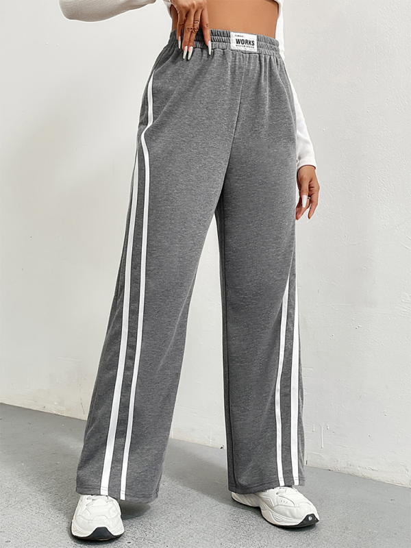 Women Sports High waist loose straight casual Striped stitching wide leg Sweatpants