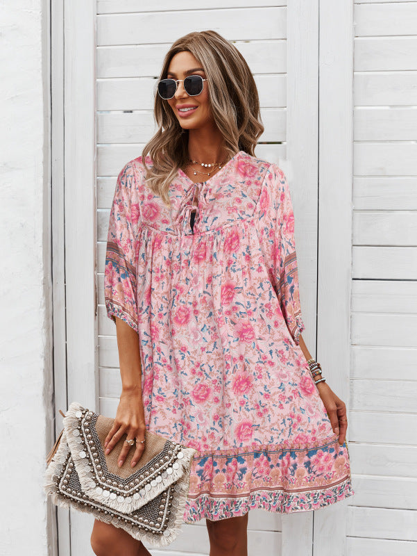 Women's V-neck Floral loose Dress