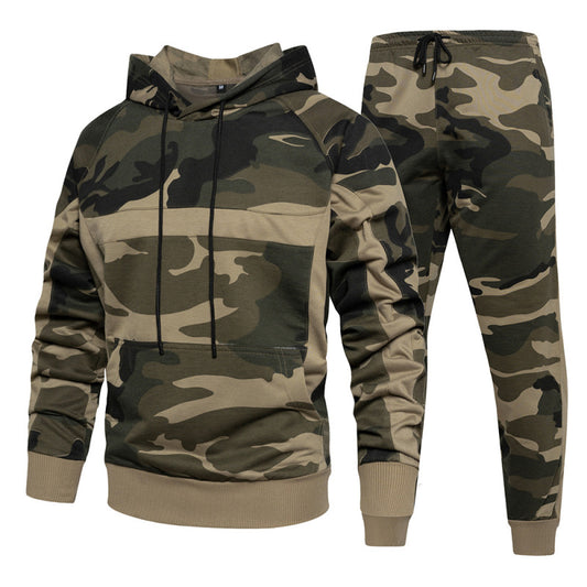 Men's casual Camouflage print Hooded sweatshirt and Pants two-piece set