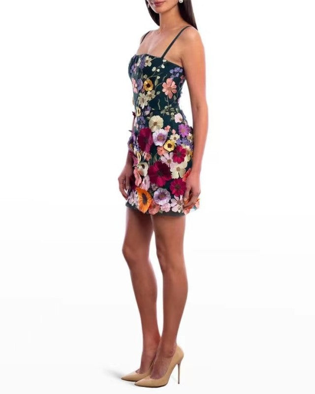 Women's Three-dimensional Flower Embroidery Suspender Dress