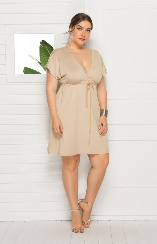 Women's Plus Size Deep V Solid Dress