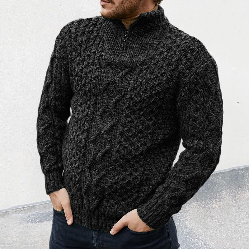 Men's Zipper Turtleneck Long Sleeve Cable Sweater