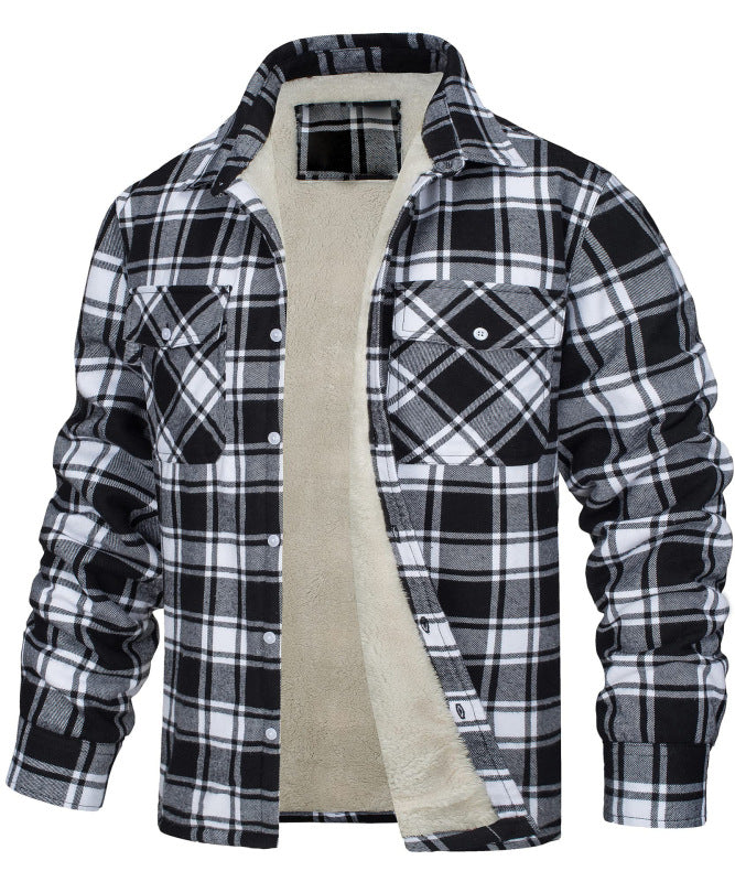 Men's thickened Corduroy and velvet long-sleeved plaid patchwork Jacket