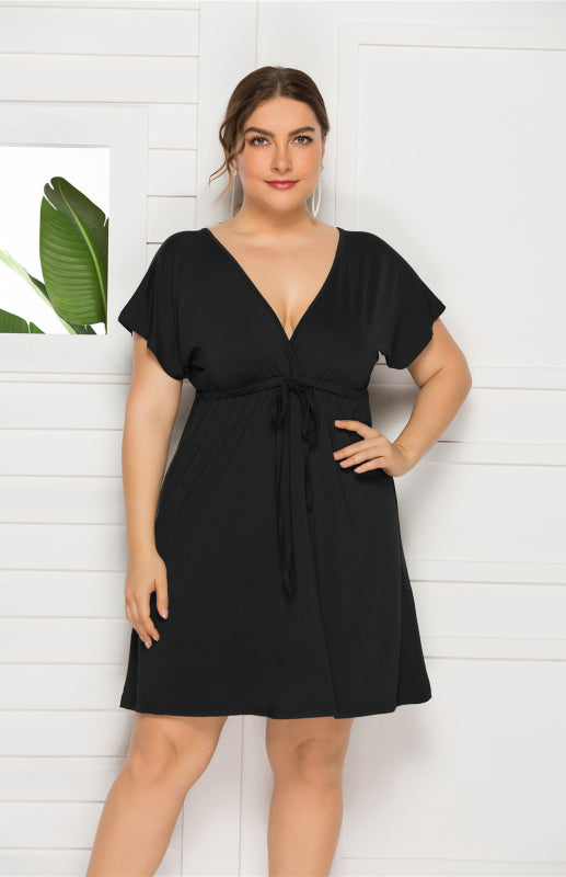 Women's Plus Size Deep V Solid Dress