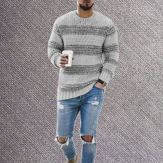 Men's Fitted Striped Round Neck Long sleeve Knitted Sweater