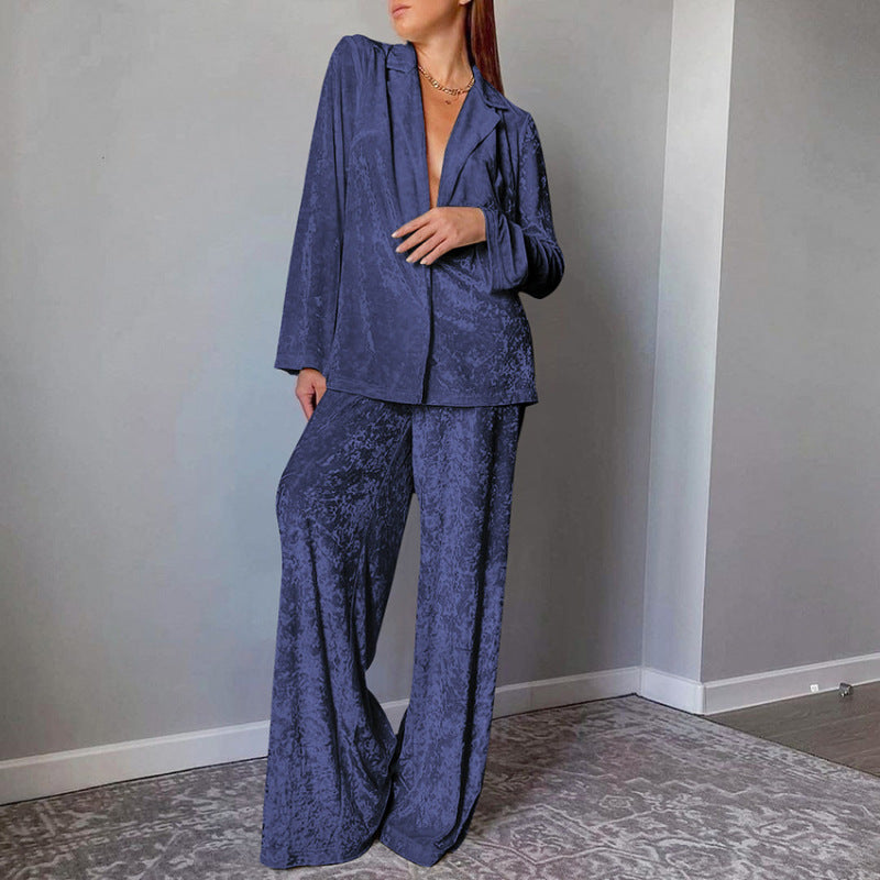 Women's Warm thickened velvet  long sleeves and trousers Two-piece set