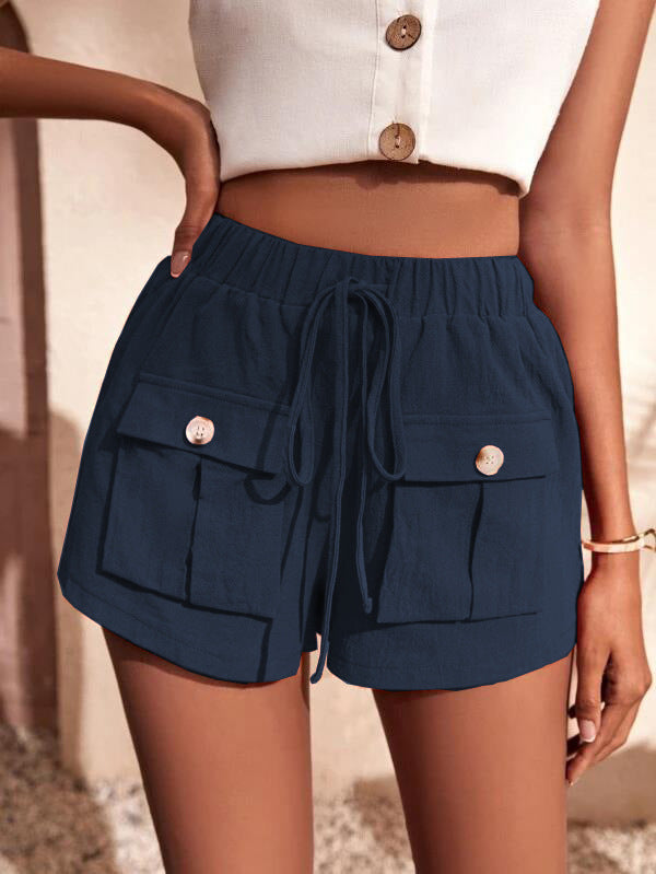 Women's Cargo Pocket Loose Mid Rise Drawstring Shorts