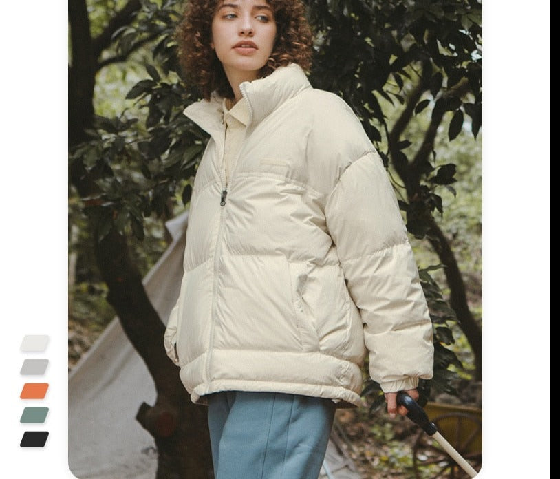 Unisex Stand Collar Loose Fit Classic Down Puffer Jacket