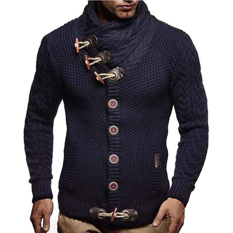 Men's Knitted Turtleneck Button Sweater