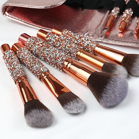 10pcs/set Gold Diamond Makeup Brushes Set,  Foundation Blending Powder Eye Face Brush with Bag Makeup Tool Kit