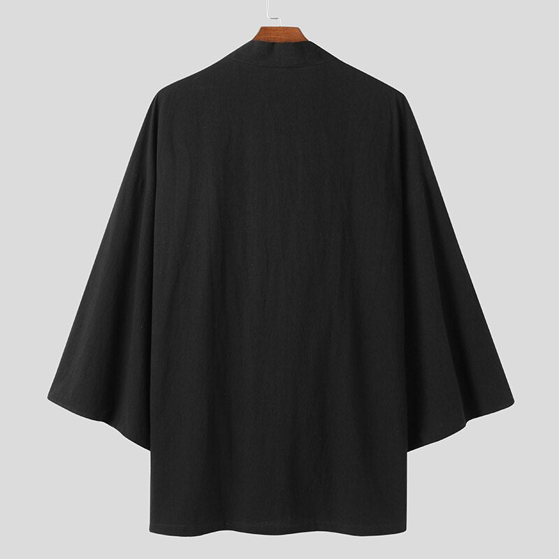 Men's Trench Cotton Open Stitch Long Sleeve Kimono Cardigan
