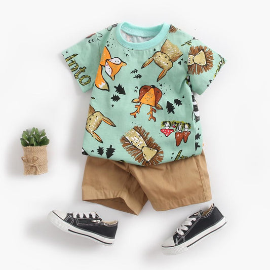 Boy's Cotton Short Sleeve T-Shirt and Shorts 2Pcs Set