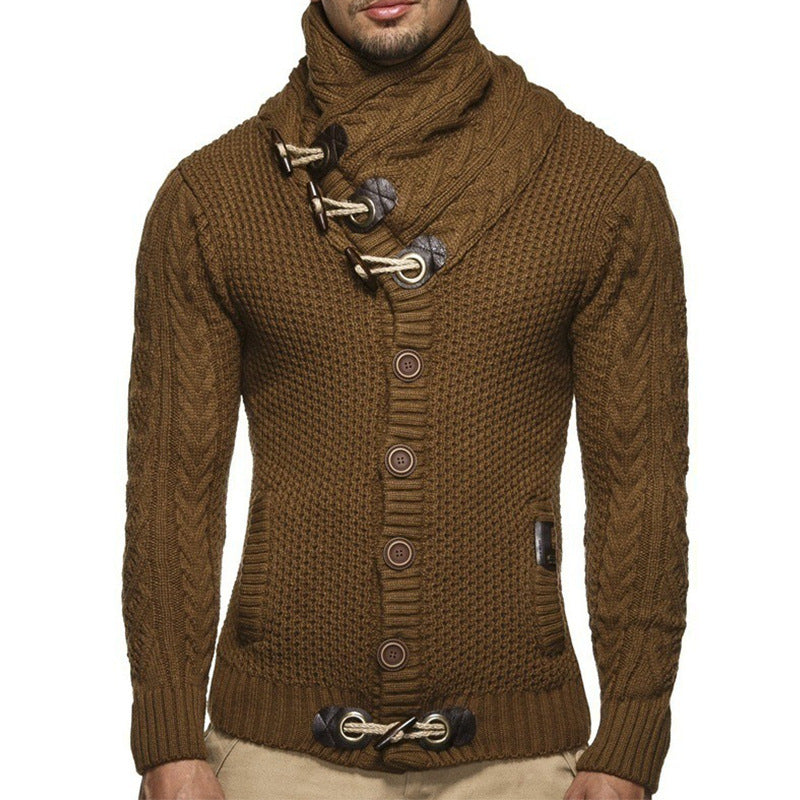 Men's Knitted Turtleneck Button Sweater