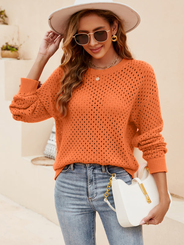 Women's Knit Cutout Pullover Crew Neck Sweater