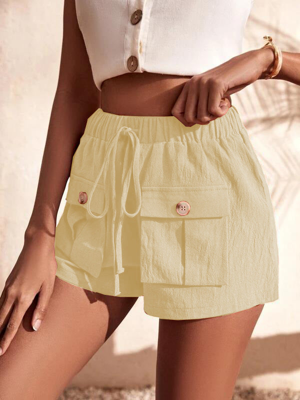 Women's Cargo Pocket Loose Mid Rise Drawstring Shorts