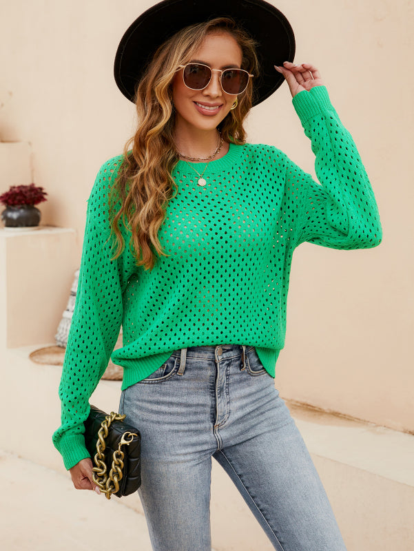 Women's Knit Cutout Pullover Crew Neck Sweater