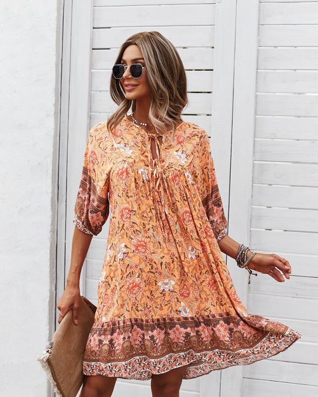 Women's V-neck Floral loose Dress