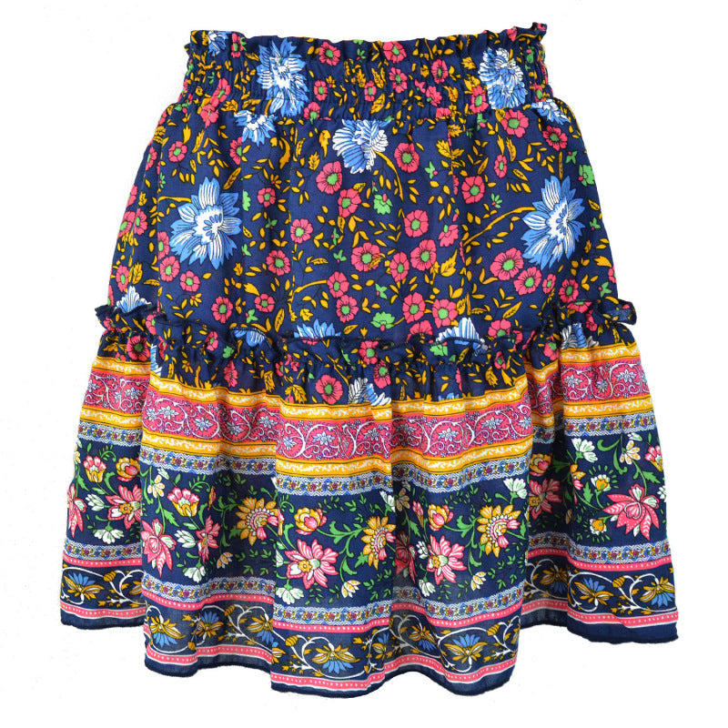 Women's Bohemian Ethnic Ruffle Skirt
