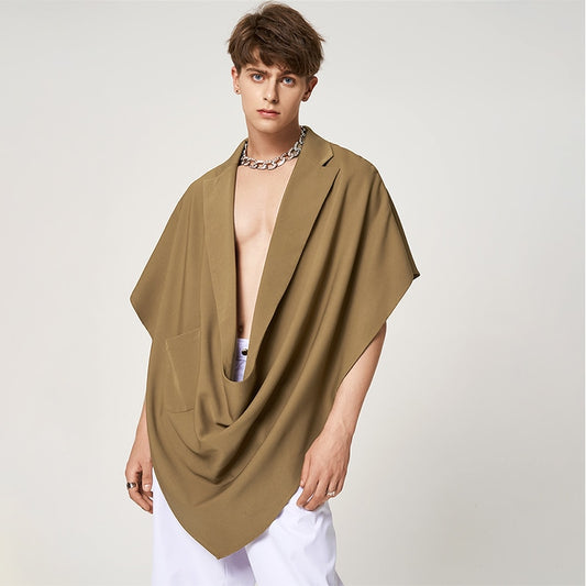 Men's Lapel Sleeveless Irregular Loose Cloak S-5XL