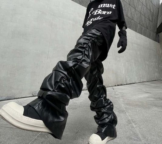 Men's Pleated Faux Leather Pants