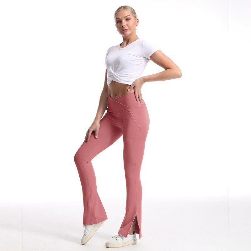 Women's Slit Micro High Waist Elastic Hip Lifting Dance Sports Trousers