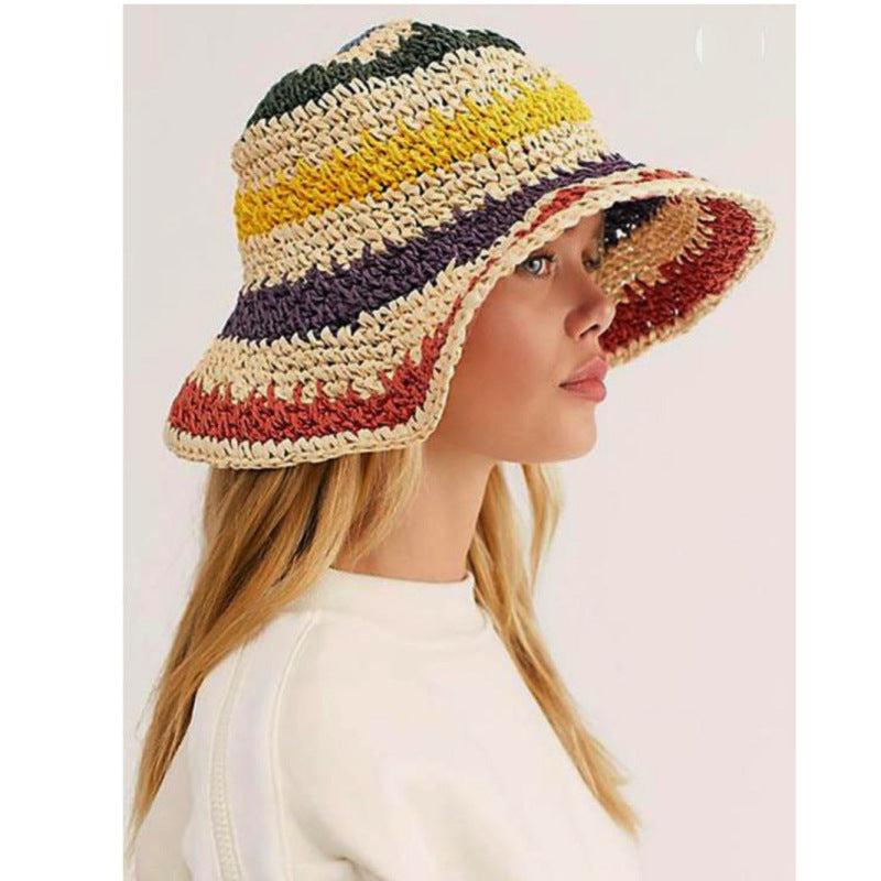 Women's Braided straw hat rainbow fisherman hat big brim sun hat outdoor beach sun sun hat