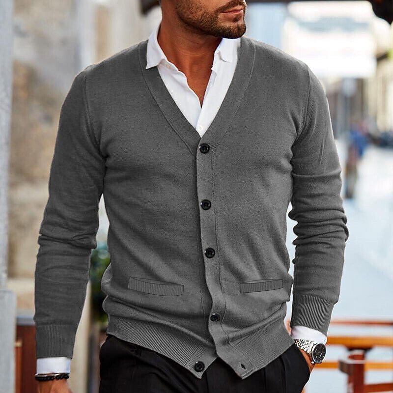 Men's V-neck long-sleeved Slim cardigan Jacket