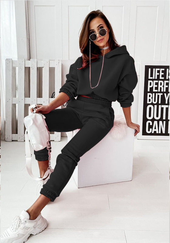 Women's Casual Sports Hoodie Long-sleeved Two-piece Set