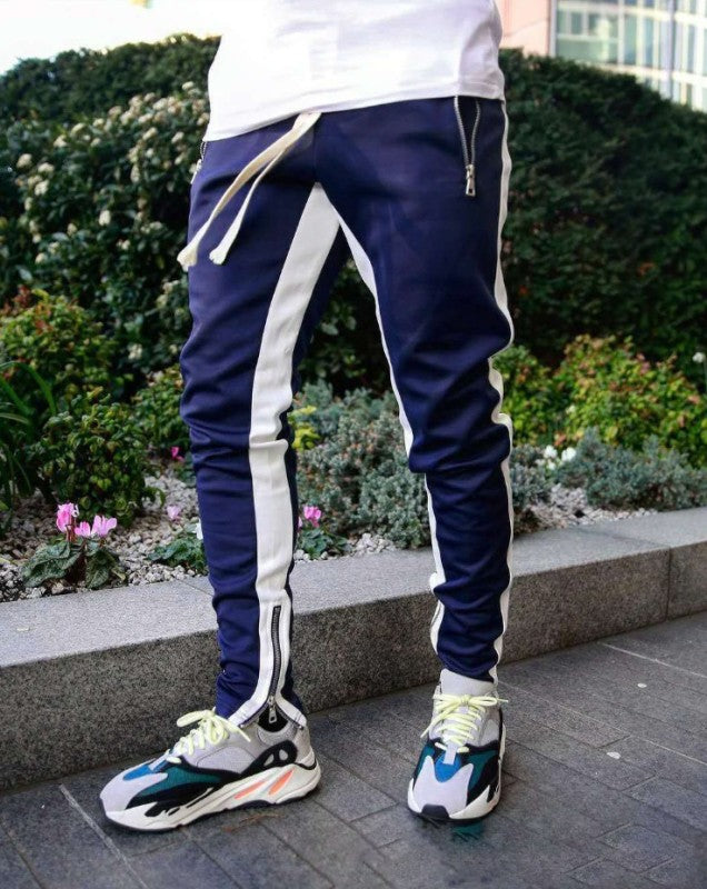 Men's Colour-block casual double-pocket multi-zipper Sports Pants