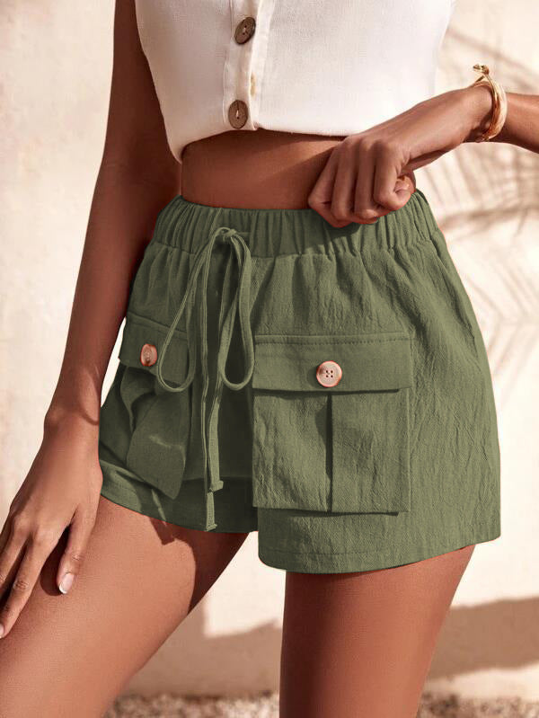 Women's Cargo Pocket Loose Mid Rise Drawstring Shorts