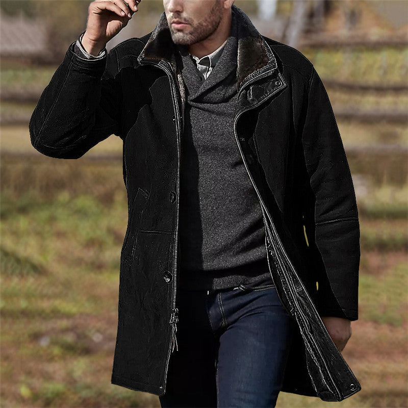 Men's mid-length loose zipper woollen Coat