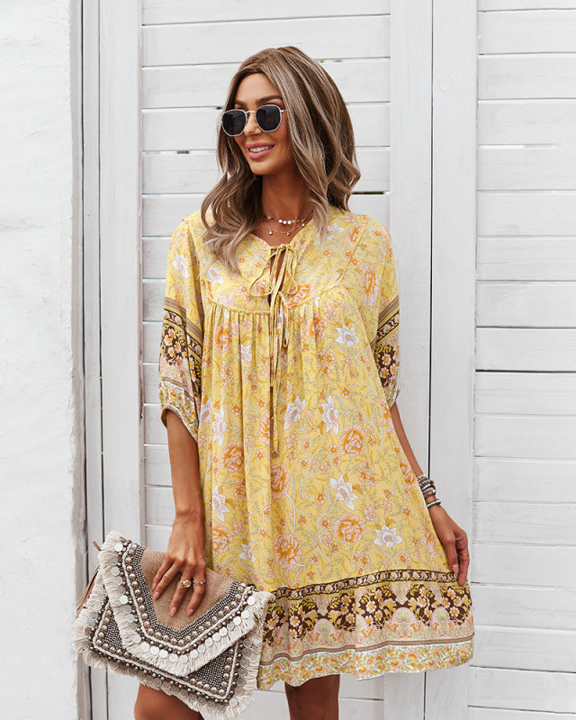 Women's V-neck Floral loose Dress