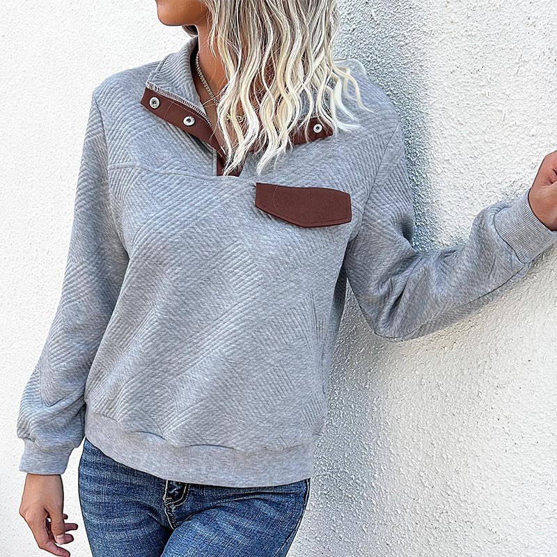 Women's Long-sleeved lapel open button Sweater