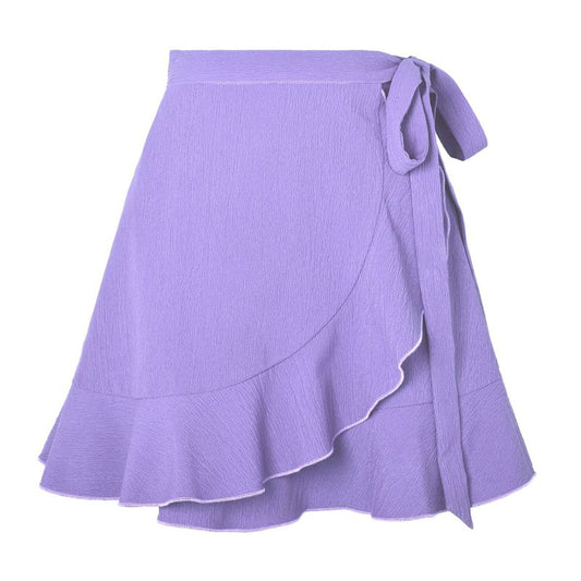 Women's One Piece Tie Skirt High Waist Solid Ruffle Skirt