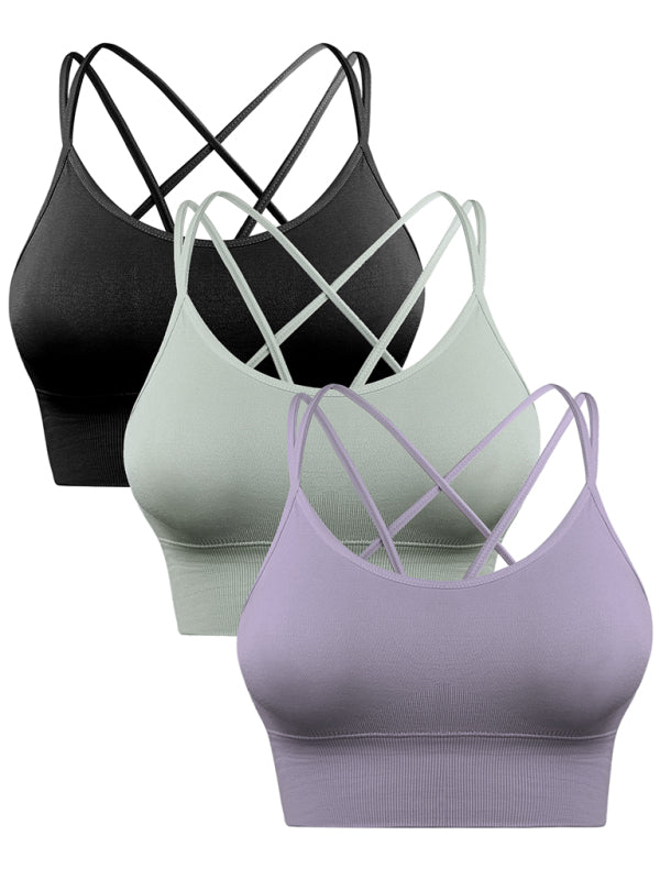 3 Pack Women's Sports Bra Padded Crisscross Yoga Bra Seamless Medium-Impact Fitness Activewear