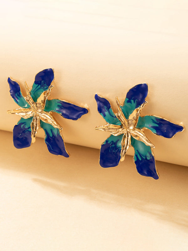 Women's Multilayer Alloy Drip Oil Flower Floral Earrings