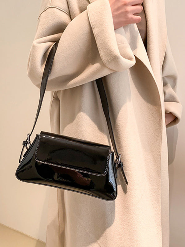 Women's Patent Leather Baguette texture Glossy Underarm Shoulder Bag