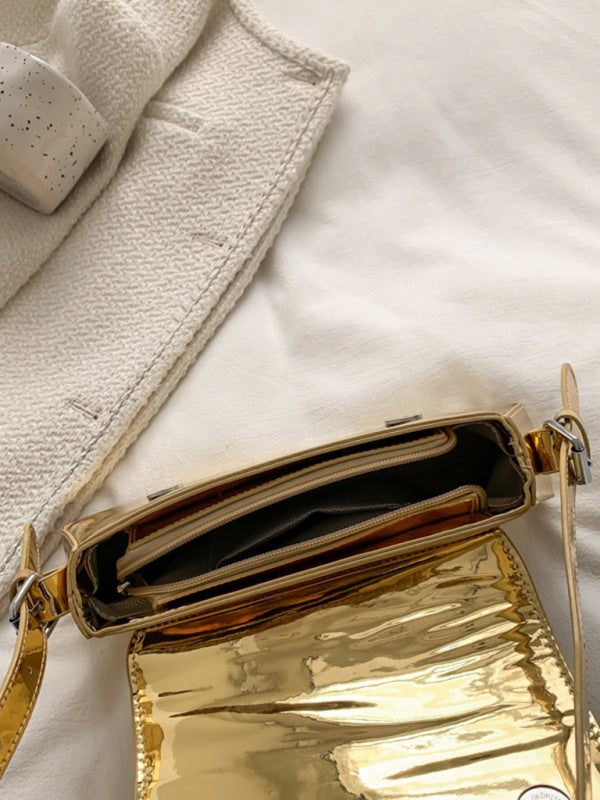 Women's Patent Leather Baguette texture Glossy Underarm Shoulder Bag