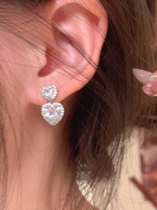 Women's Versatile S925 Silver love Heart zircon Earrings
