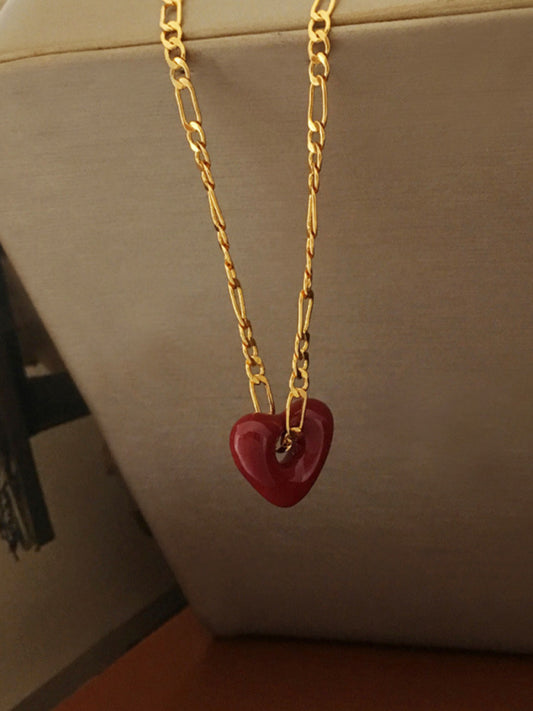 Women's versatile Burgundy Love Heart Necklace and Earrings