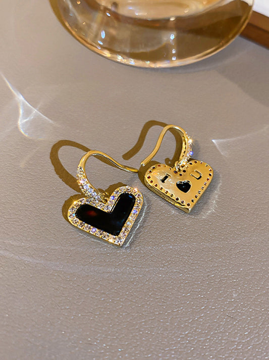 Women's Diamond Black Love Heart Hook Earrings