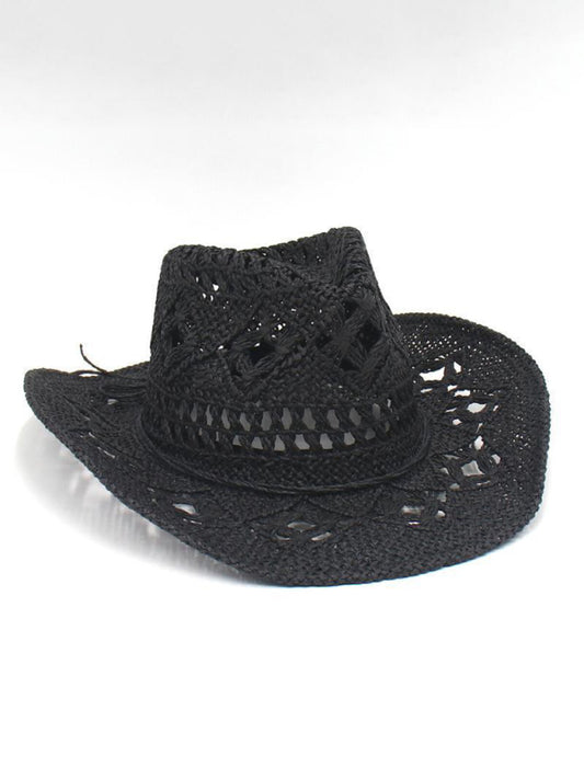 Hollow hand-knitted straw Hat with raised brim