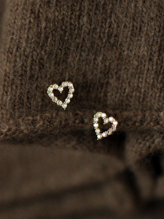 Women's Diamond Hollow love Heart mini Earrings