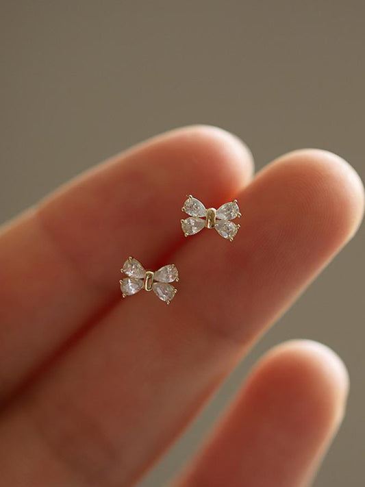 14k Gold Plated Four diamond Bows mini Earrings