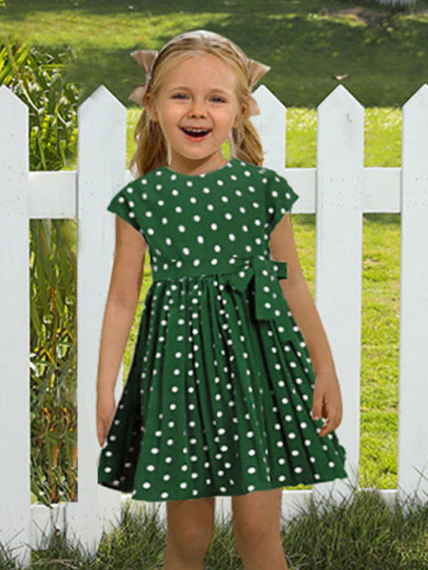 Children's, Girls clothing polka dot print short sleeve dress for mother and daughter
